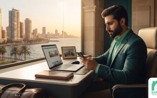 Overseas Pakistani reviewing property documents online to buy real estate in Karachi