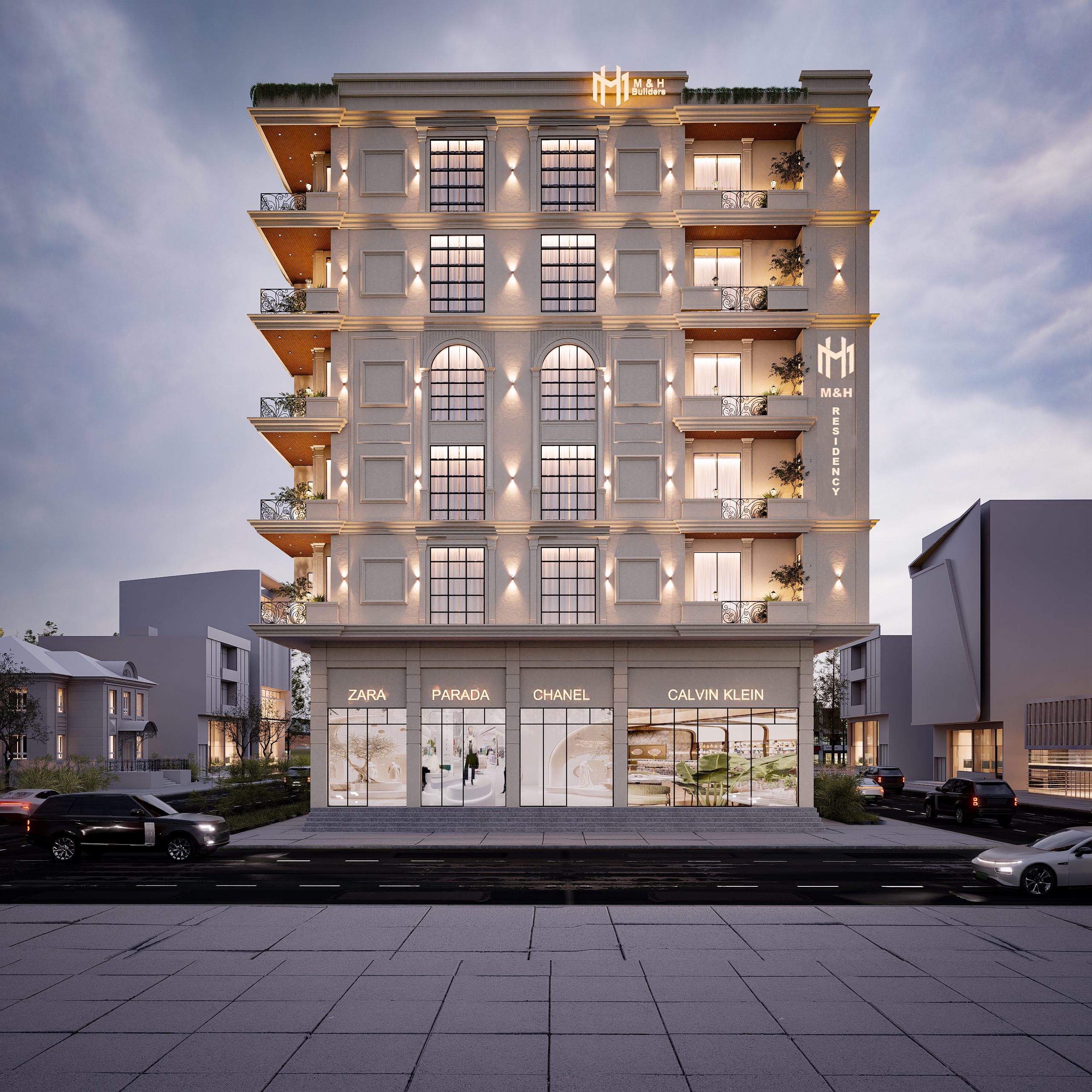 M&H Residency exterior render, front view