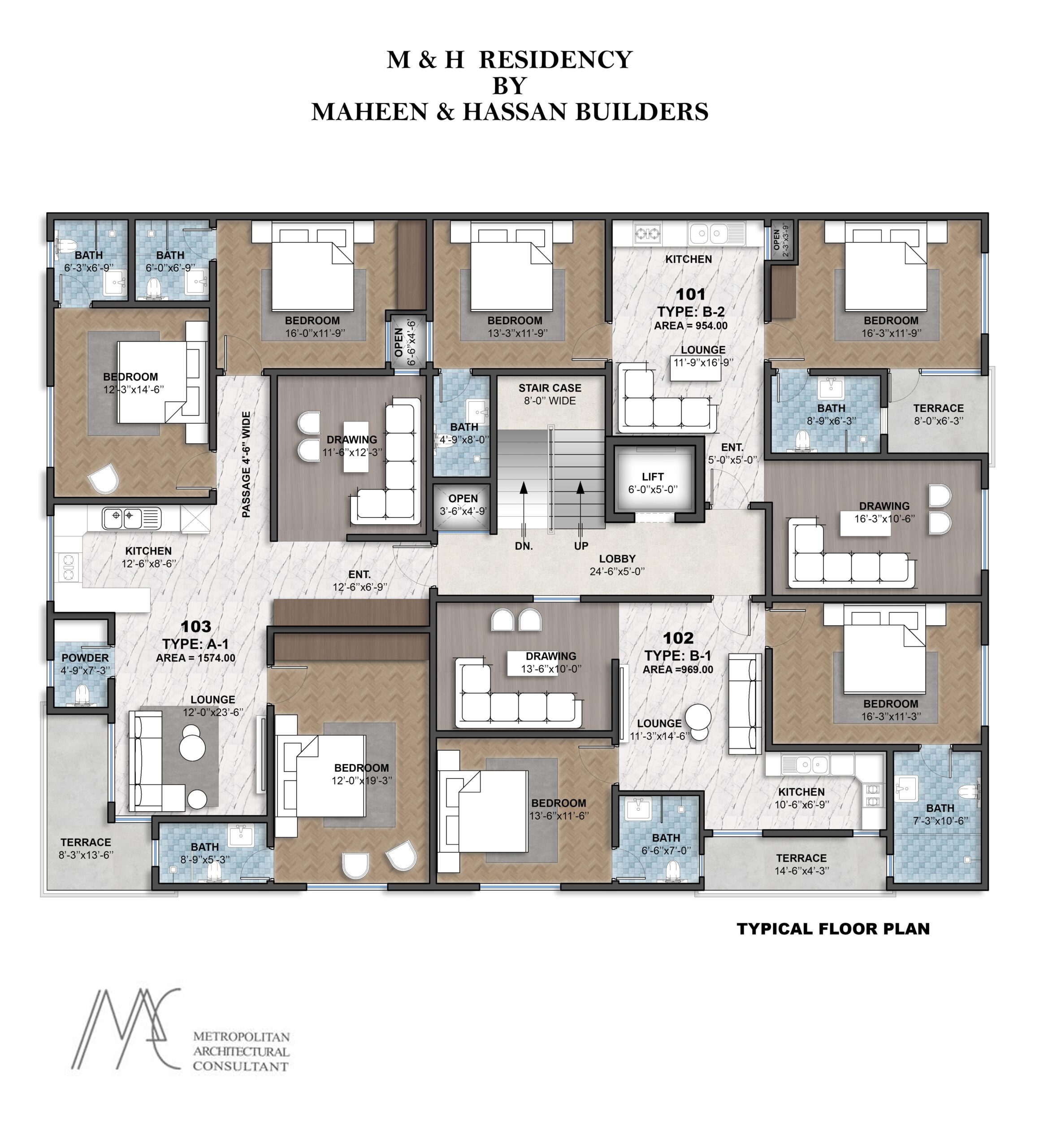 M&H Residency typical floor plan, all units