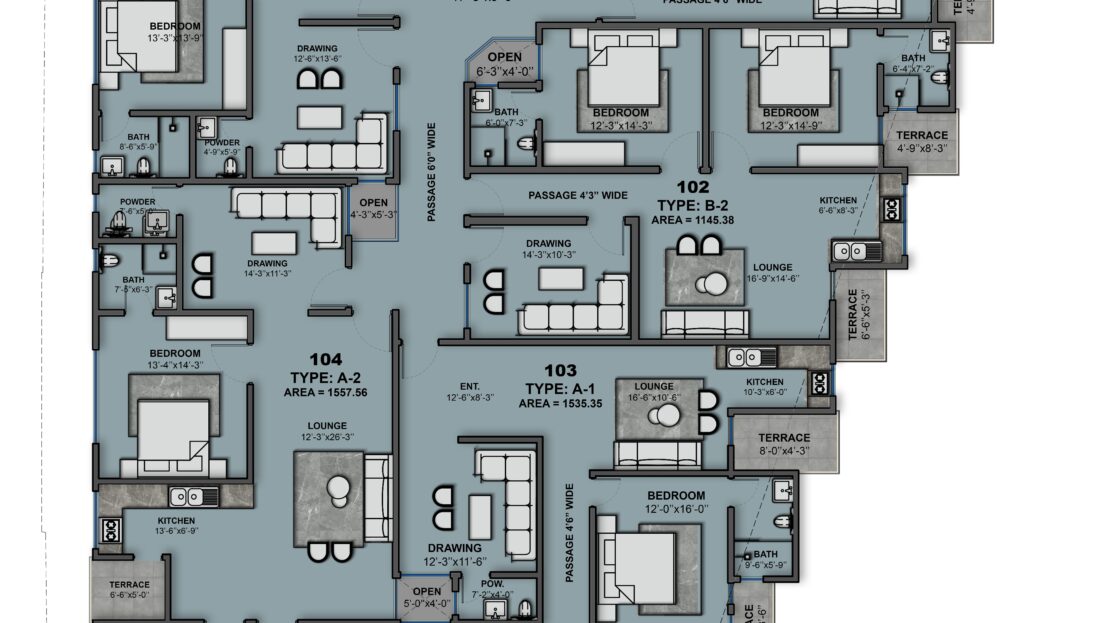 M&H Boulevard typical residential floor plan, all units