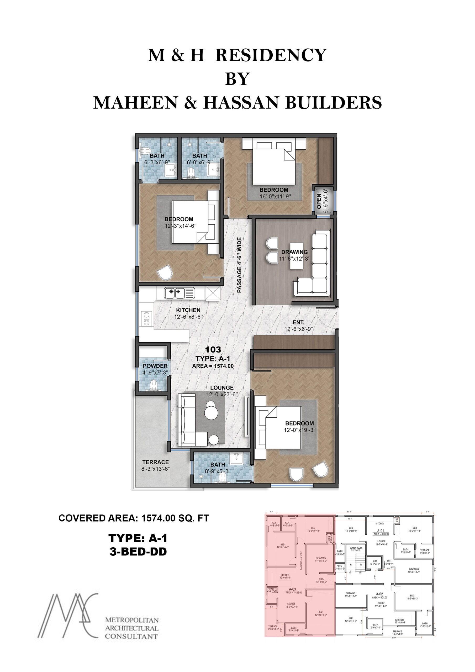 M&H Residency Type A1 floor plan